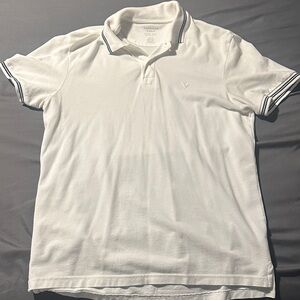 American Eagle Outfitters White Polo Shirt with Navy Accents